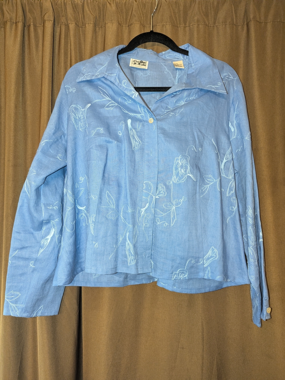 Light Blue Embroidered Button-Front Shirt Jacket
